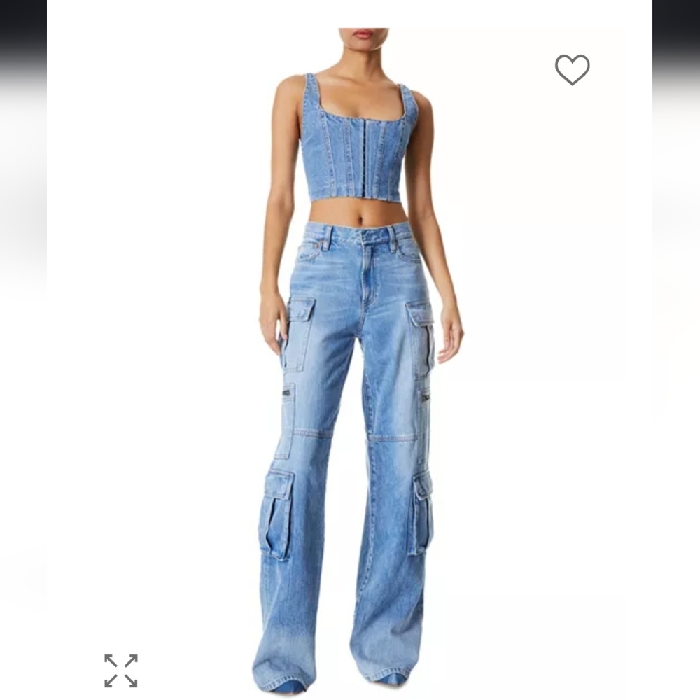 Alice + Olivia | Cay High Rise Wide Leg Baggy Cargo Jeans - Picture 2 of 9